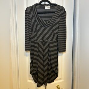 Joseph Ribkoff - Gray Black Striped Cowl Neck Knit 3/4
Sleeve Dress Womans